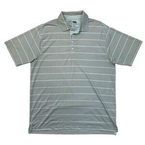 Matte Grey Polo Shirt Mens L Large Striped Stretch Side Seam Slit Short Sleeve